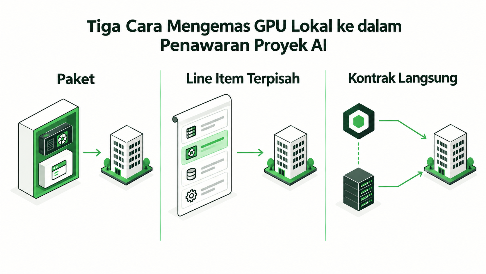 Three ways to package local GPU in a proposal: package, separate line item, and direct contract